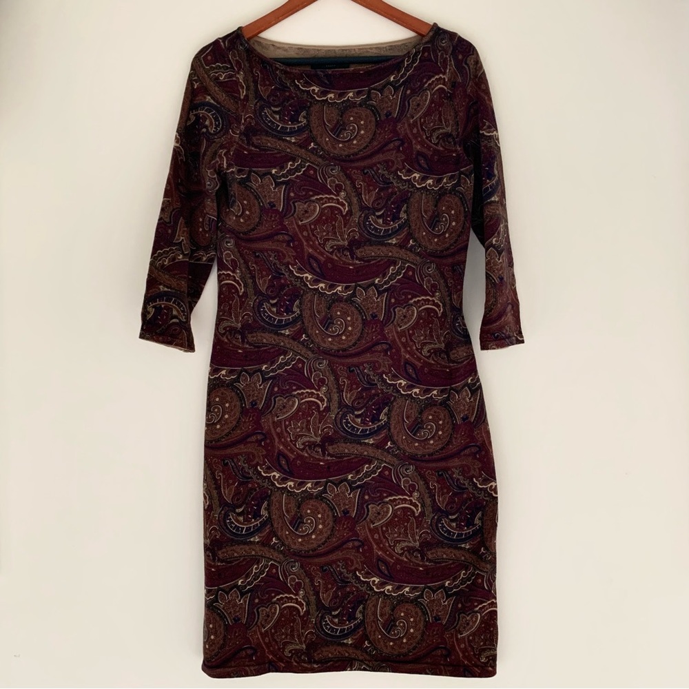 Lauren Ralph Lauren Classic Paisley Stretch Knit Dress Womens M Preppy Office